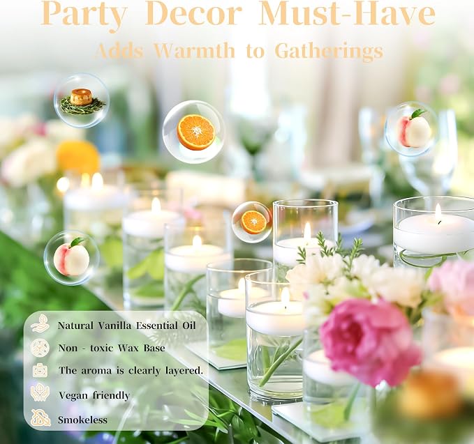 3 Inch Vanilla Sugar Scented Floating Candles,36 Pack White Floating Disc Candles, 8-10 Hour Long Burning for Wedding Centerpieces, Home Spa, Holiday Party & Pool Decor,Outdoor Dinners