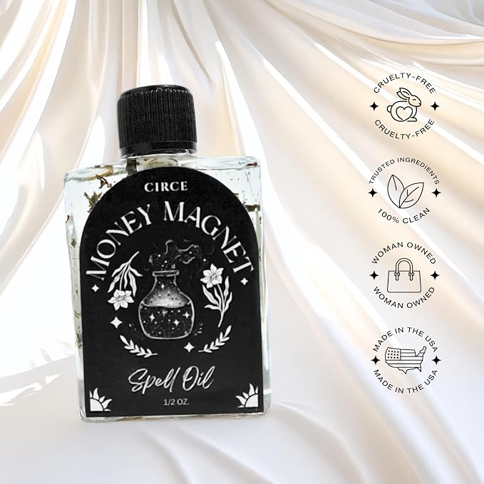 CIRCE Money Magnet Spell Oil – Manifest Wealth, Financial Prosperity, Success & Abundance – Add to Bath, Use in Rituals or Wear as Fragrance – Coconut Oil, Basil & Peppermint, 1/2 oz