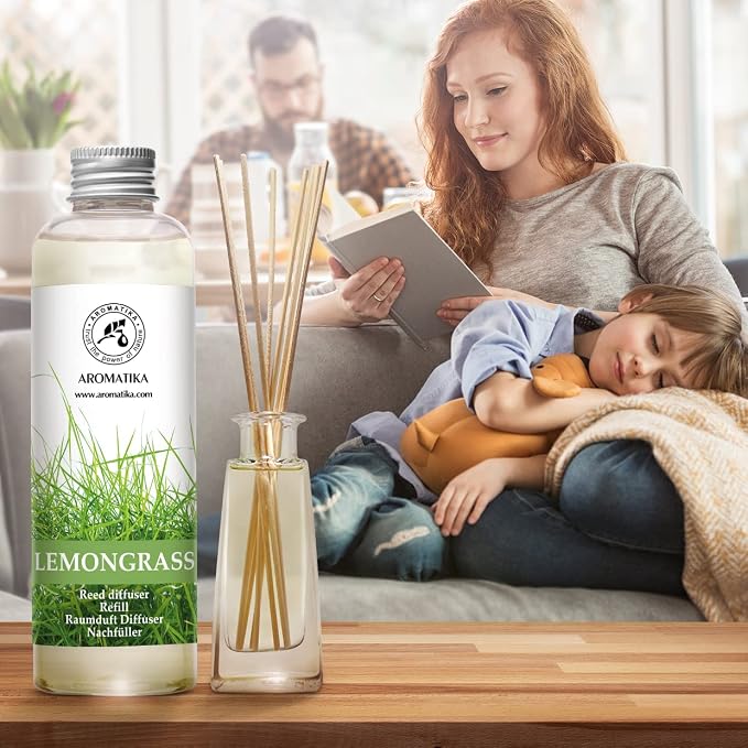 Lemongrass Reed Diffuser Refill, Natural Essential Lemongrass Oil 6.8 Fl Oz - Fresh & Long Lasting Fragrance - Best Reed Diffuser Oil Refill for Aromatherapy - Home - Office - Restaurant