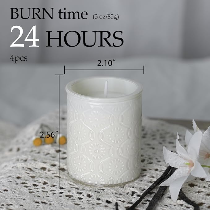 LETINE 12 oz Vanilla Soy Wax Candle Gift Set (Pack of 4) - Small Votive Candles for Women, All-Natural Aromatherapy Candles, 24H Burn Time Each, Spa Yoga Birthday Valentine's Day Gifts for Mom & Girls