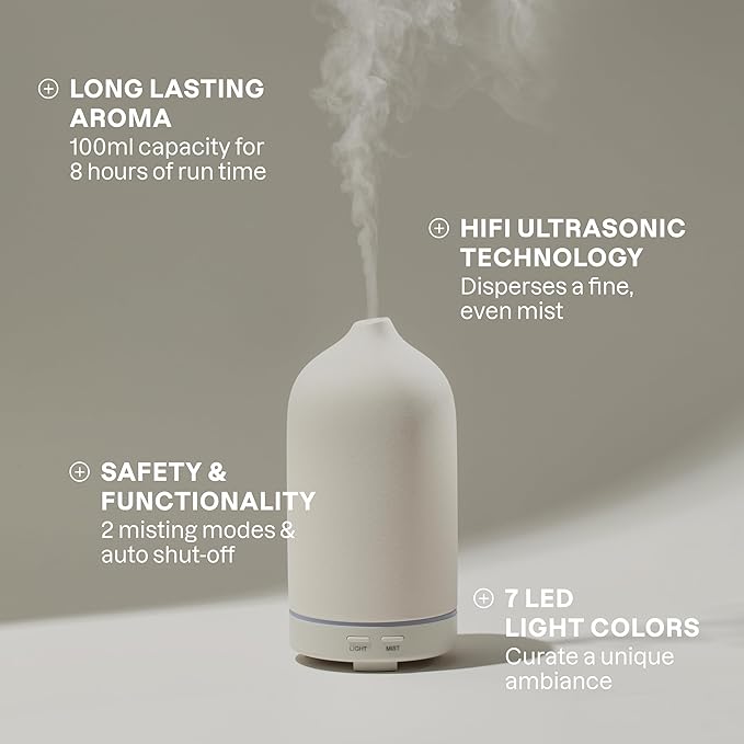 Cliganic Signature Essential Oils Diffuser Set – Aromatherapy Humidifier with LED for Home, Office & Bedroom Includes Peppermint, Lavender, Tea Tree & Orange Essential Oils Christmas Gift Kit