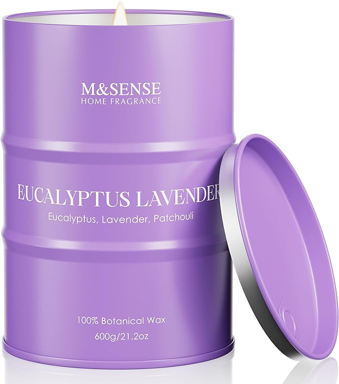 M&SENSE Eucalyptus Lavender Scented Candles Large, Natural Soy Candles 21.2oz 120 Hour Slow Burning,Aromatherapy Candle for Stress Relief Meditation Relaxing