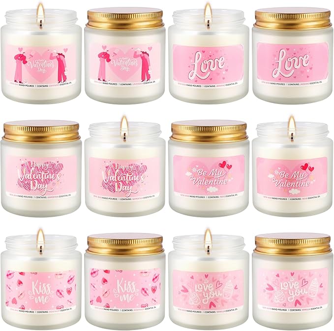 Set of 12 Valentines Scented Candles -3.5oz Romantic Candle Gifts,Wife, Girlfriend,Wedding Day,Anniversary, Long Lasting Soy Candles