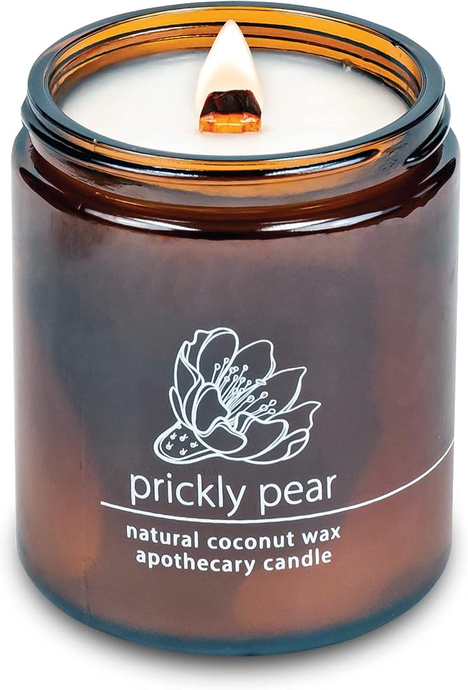 Hemlock Park Desert Prickly Pear Apothecary Scented Candle | Crackling Wood Wick, Botanical Fragrance & Coconut Apricot Wax | Up to 60 Hour Burn Time | 8 oz | Made in USA