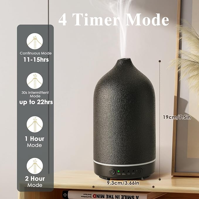 Diffuserlove Ceramic Essential Oil Diffuser Aromatherapy Diffusers for Home Bedroom Air Stone Diffuser Black Base