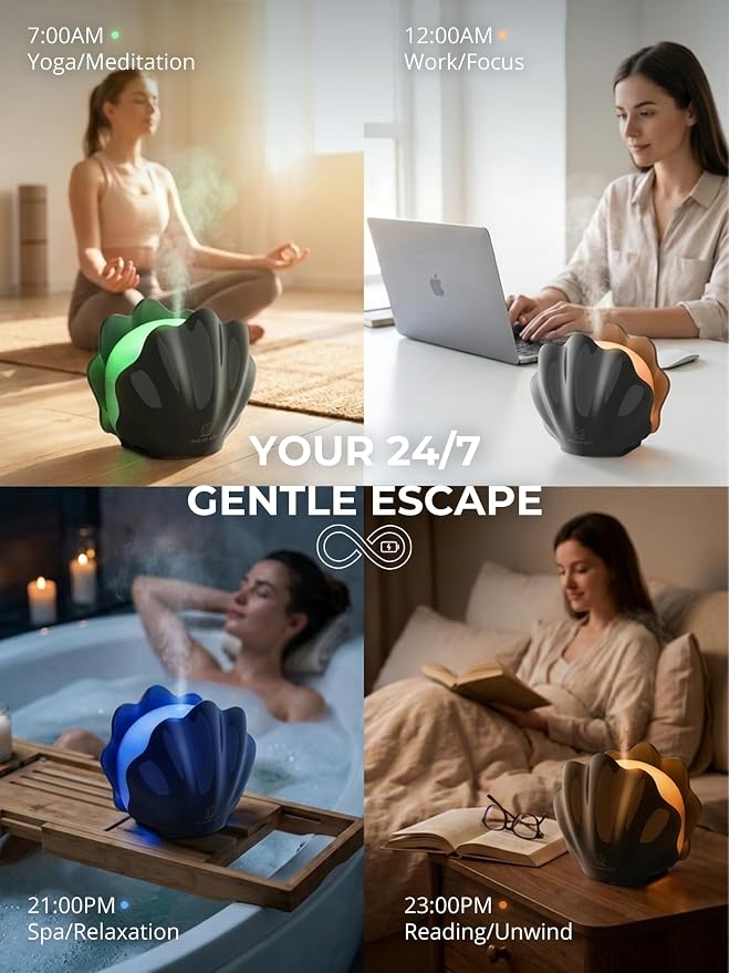 Essential Oil Diffuser 260ML, Shell Aroma Diffuser with Remote Control Humidifier with 7 Colors LED Night Light for Bedroom Home Relaxation (Black)