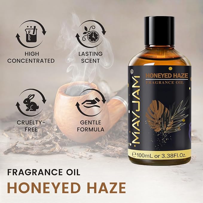 Honeyed Haze Fragrance Oil Essential Oil, MAYJAM 3.38FL.OZ Honeyed Haze Oil for Diffusers for Home, Long Lasting Scented Oils for Soap Candle Making - 100ML