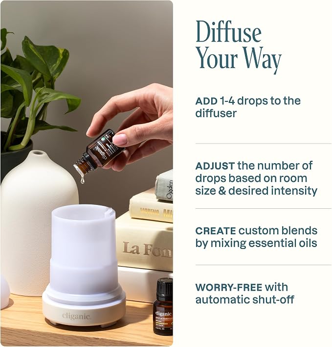 Cliganic Ceramic Diffuser (Sage), 100ml Ultrasonic for Essential Oils Aromatherapy, Home & Office