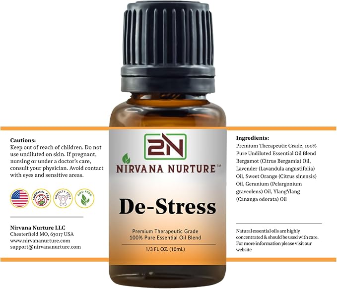 De Stress Blend 100% Pure Natural Premium Grade, Undiluted, Ease Stress, Aromatherapy, Mood Booster, Calm & Relax Mind