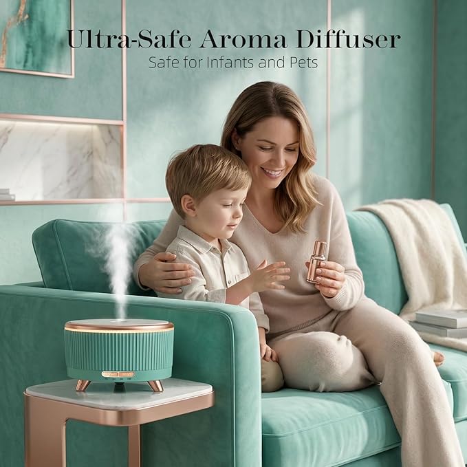 500ML Large Capacity Essential Oil Diffuser, Ultrasonic Aromatherapy Diffuser with 7 Color LED Lights with Remote Control, Cool Mist Humidifier, Timed Mist, Auto Shut-Off (Emerald)