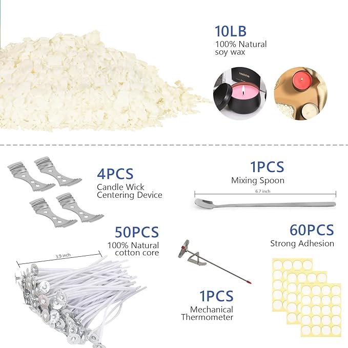 SAEUYVB Candle Making Kit Supplies,Soy Wax DIY Candle Making for Adults,Including 10lbs Soy Wax Flakes,Pouring Pot,Start Candle Kit for Adults,Beginners