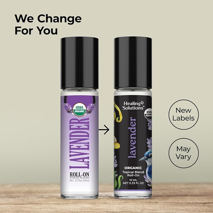 Healing Solutions Lavender Essential Oil Roll-On (2-Pack) - USDA Organic Calming Essential Oil Roller for Sleep & Skin