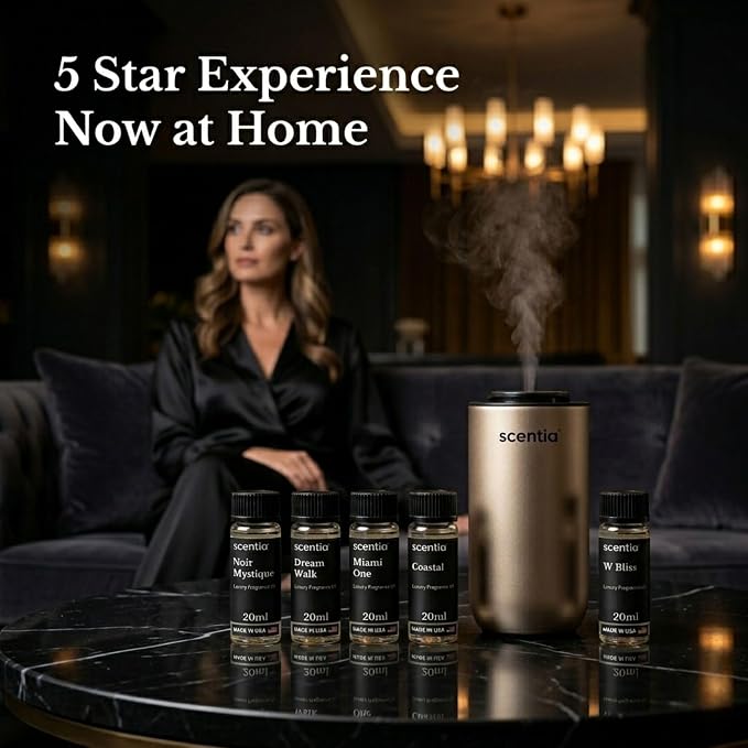 Scentia Luxury Diffuser Essential Oils Set – 5x20ml Discovery Collection, Miami One (Inspired by 1 Hotel Miami, Formerly My Way) Coastal (Formerly Cabana) & White Tea Spa Fragrance