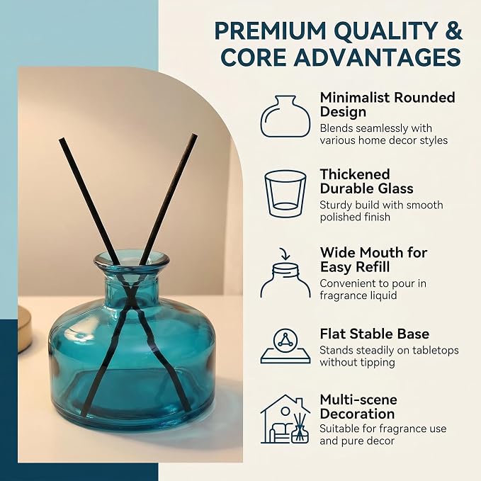 ‌200ml/6.7oz Empty Glass Diffuser Bottles Refillable Aromatherapy Jar for Essential Oils DIY Diffuser Sticks Fragrance Accessories Home Decor