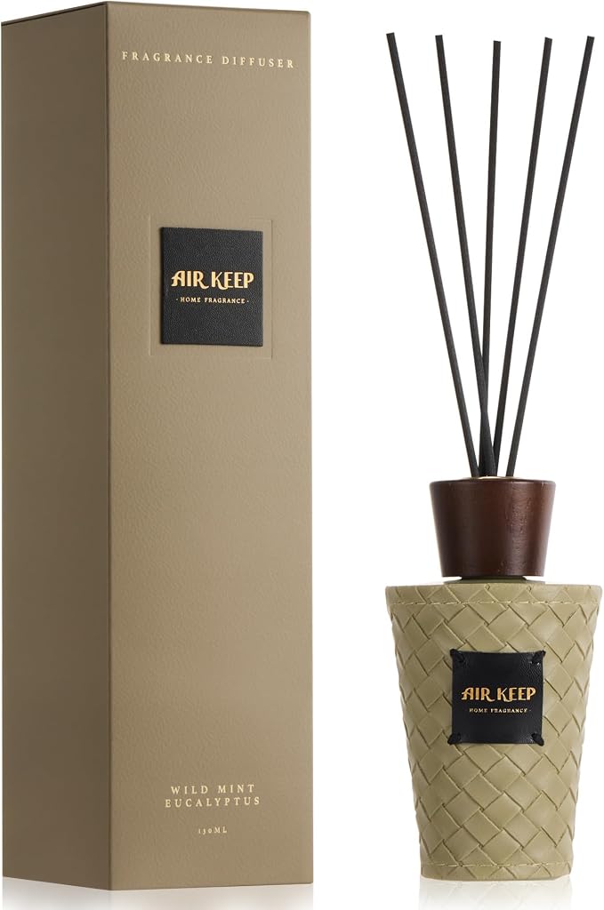 Airkeep Reed Diffuser Set, Wild Mint Eucalyptus 5.1 fl oz (150 ml), Long Lasting Home Fragrance with Reed Diffuser Sticks, Decorative Room Diffuser for Bathroom, Bedroom, Living Room & Office