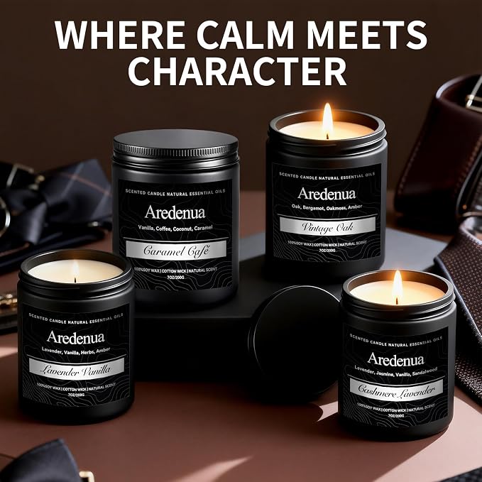 Sandalwood Leather Candle, Manly Candles for Home Scented, Masculine Aromatherapy Gifts for Men - 7oz Soy Candle, 50 Hours Burn Time, Perfect for Relaxing Home Fragrance