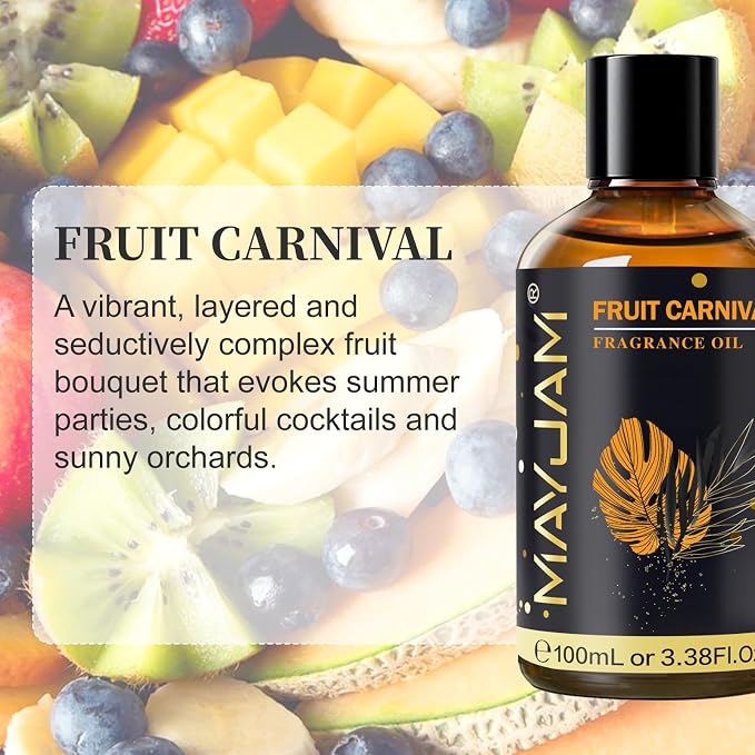 Fruit Carnival Fragrance Oil Essential Oil, MAYJAM 3.38FL.OZ Fruit Carnival Oil for Diffusers for Home, Long Lasting Scented Oils for Soap Candle Making - 100ML