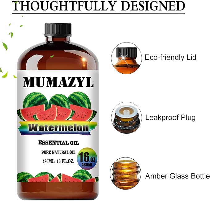 Watermelon Essential Oil, Watermelon Oil 16 Fl Oz 480ML for Diffuser Humidifier Yoga Cleaning DIY Candle Soap Making MUMAZYL Essential Oils