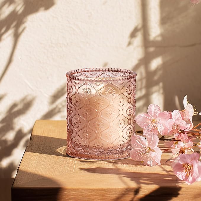 LA JOLIE MUSE Cherry Sakura Scented Candles for Home, Natural Soy, 40 Hrs | Luxury Pink Jar Candle, Clean Non Toxic, Gifts for Women, Decorative Japanese Floral Candles for Candle Wamer, Pretty Candle