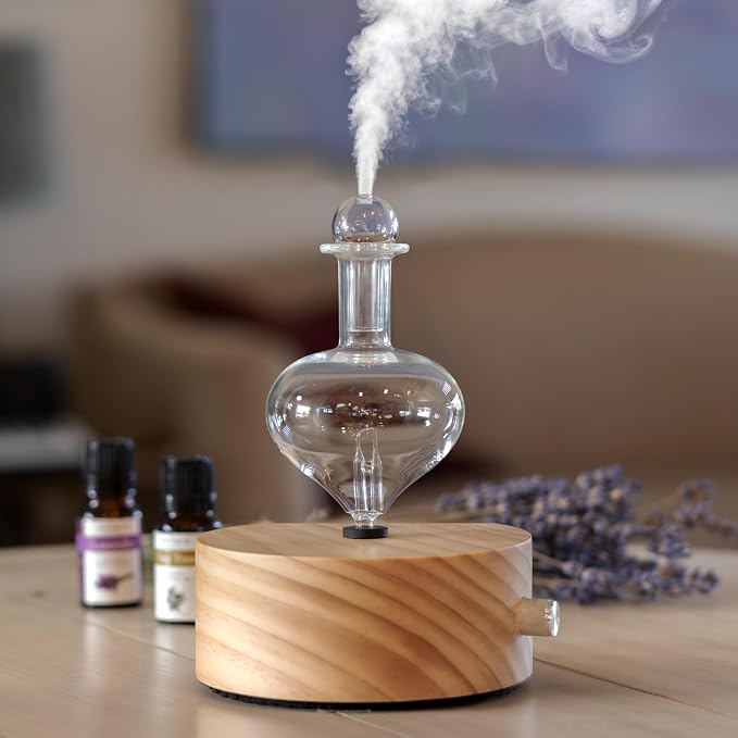 ArOmis Premium Glass Essential Oils Nebulizer - Waterless Diffuser for Aromatherapy - Handmade Oil Diffuser, Wooden Base, No Plastic, No Heat, No Battery, No LEDs - Solum Lux Eros