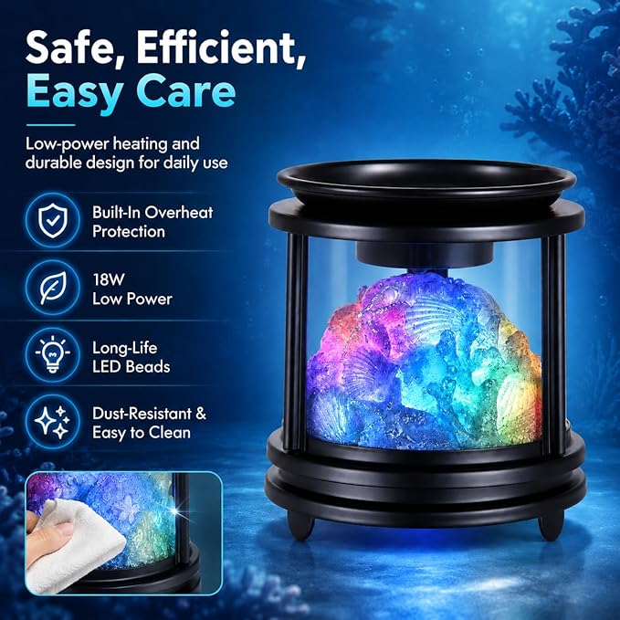 Wax Melt Warmer Electric, Scentsy Wax Warmer with 7 Color Fading Glow Wax Melter for Scented Wax, Colorful Coral Candle Burners for Wax Melts, 4-in-1 Oil Burner for Home Bedroom Decor