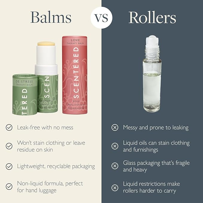 Scentered Aromatherapy Balm Sticks for Stress-Relief & Emotional Balance - Roll On Essential Oil Blends of Rose & Chamomile - Gifts for Valentines Day for Her - De-Stress & Love