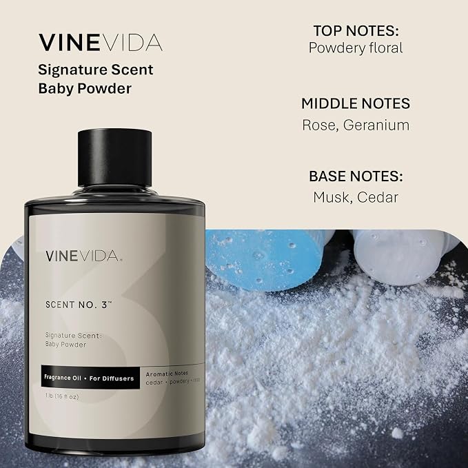 VINEVIDA [16 Fl Oz] Baby Powder Fragrance Oil for Cold Air Diffusers, Essential Oils for Diffuser Oil Refill & Air Freshener Room Spray