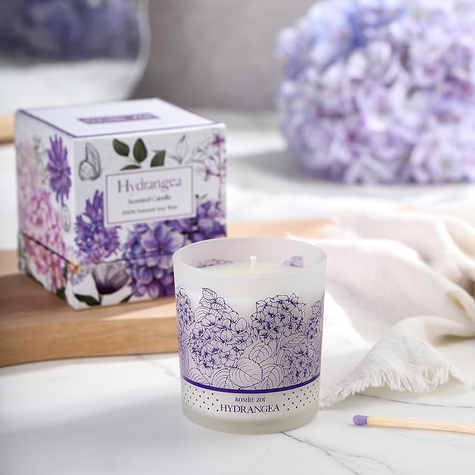 ROMIIE ZOI Scented Candle - Hydrangea - 6oz Aromatherapy Soy Wax Jar Candle for Home, Gifts for Women - 170g
