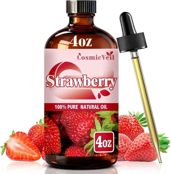 Strawberry Essential Oil Strawberry Oil for Aroma Diffuser,Humidifier,Home Fragrance,Cleaning,Body Care,Massage,Yoga,DIY Candle,DIY Soap CosmicVeil（Strawberry，4 Fl Oz (Pack of 1)）