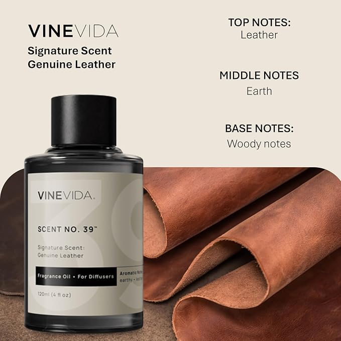 VINEVIDA Genuine Leather Fragrance Oil for Cold Air Diffusers, Essential Oils for Diffuser Oil Refill & Air Freshener Room Spray - 4 Fl Oz