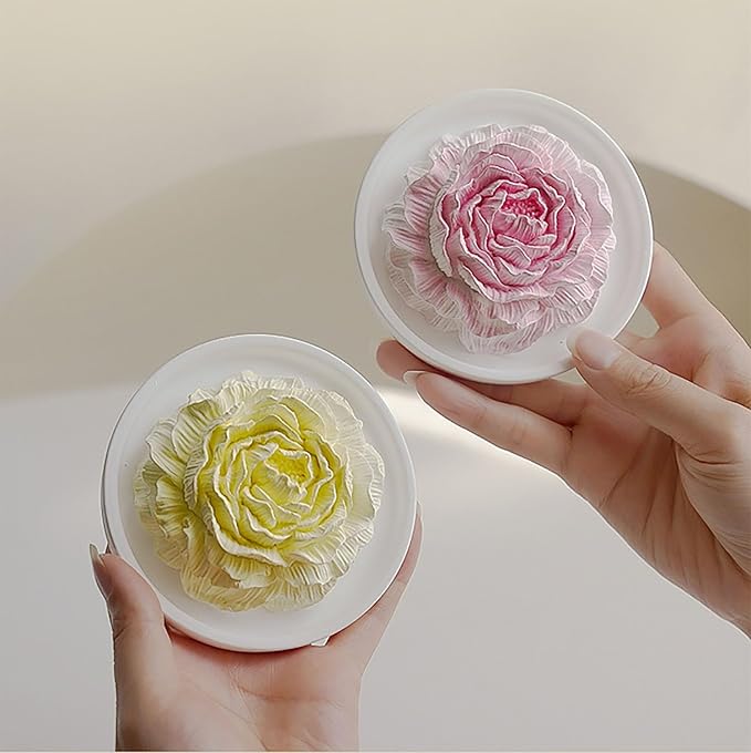 Essential Oil Passive Flower Diffuser with Fragrance -Non-Electric Peony Flower Porcelain Aromatherapy Diffusers for Small Room, Desk Decorative, Bathroom (Yellow, Chamomile Scent)