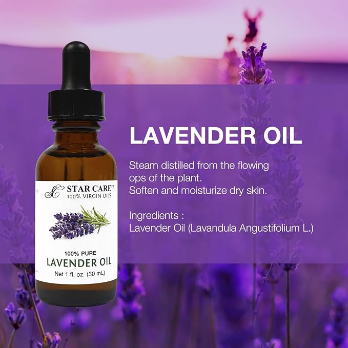 100% Pure Lavender Essential Oil 1 fl oz (30ml) Undiluted Steam Distilled Lavender Oil for Aromatherapy, Diffuser, Skin, Hair & Scalp Care, DIY Candle & Soap Making with Glass Dropper
