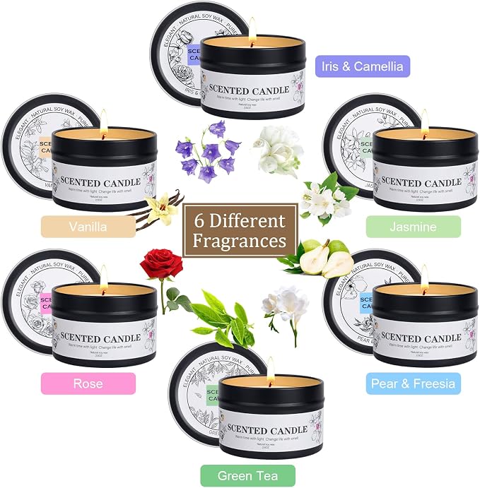 Scented Candles for Women and Men, 6 Pack Aromatherapy Candles for Home Scented, Natural Soy Jar Candle Bulk Gift Set for Christmas Birthday Thanksgiving Mother Coworker