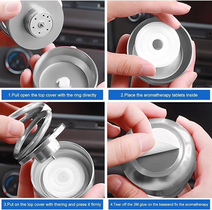 Solar Rotating Car Air Freshener, Solar Energy Refillable Car Dashboard Aromatherapy Ornament, Double Ring Fragrance Diffuser Decorative Accessories for Vehicle Home Office (Silver)