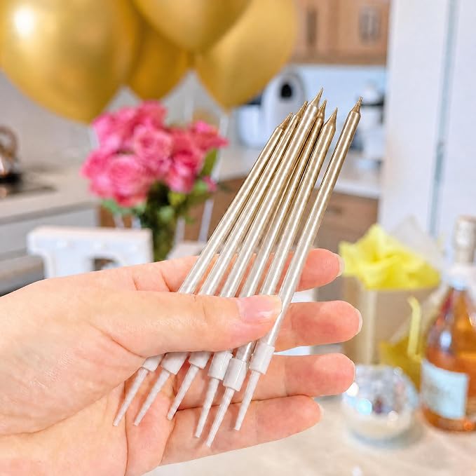 24-Count Gradient Gold Birthday Candles, 5.5-Inch Long Thin Cake Candles for Wedding, Celebration, Birthday Party Cake Decorations
