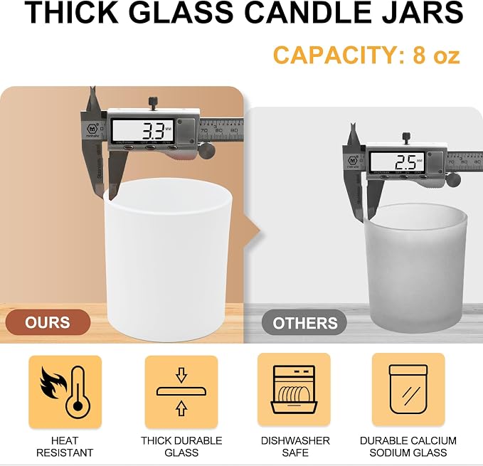 SHOWIN 8 OZ Thick Candle Jars for Making Candles 15 Pcs, White Empty Jars with Wood Lids for Candle Making, Sample Container,Matte White