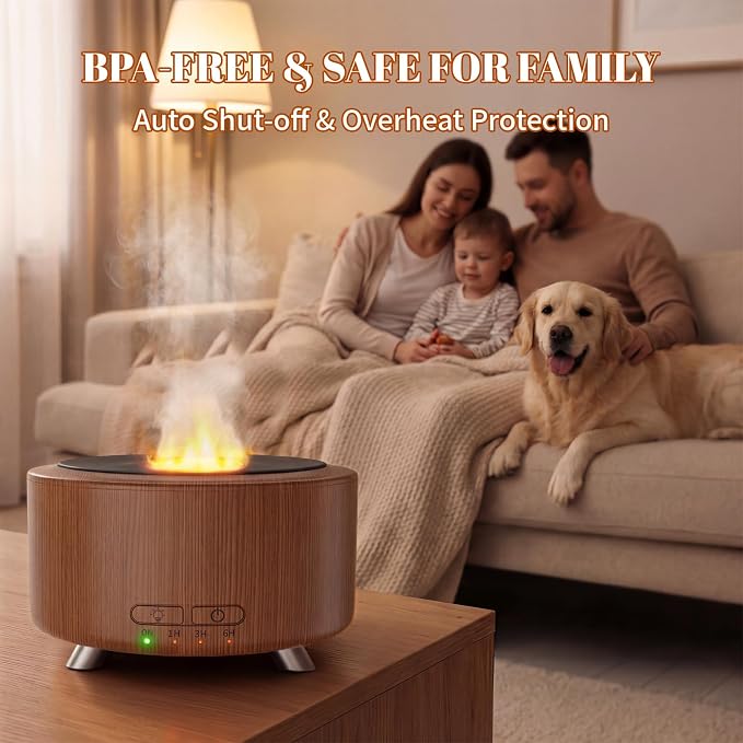 Essential Oil Diffuser for Home, 500ML Aromatherapy Diffuser Oil Machine for Office Room Yoga, Aroma Diffuser with Auto-Off Function, 9 Colors LED Night Light, Dark Wood