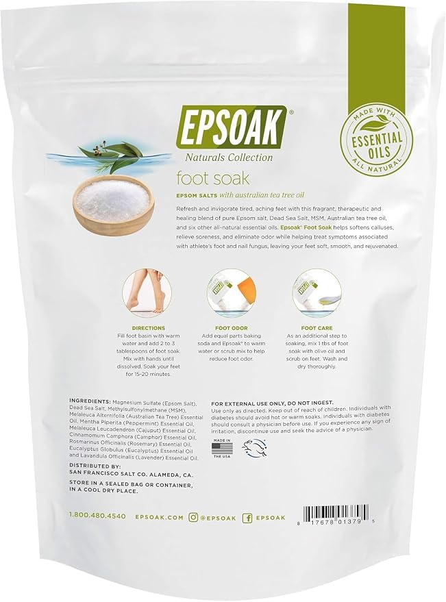 Tea Tree Oil Foot Soak with Epsoak Epsom Salt - 2 Pound Value Bag - Made in the USA