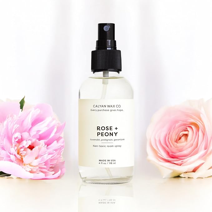 Calyan Wax Co. Rose & Peony Room Spray - Clean Air Freshener - Natural Room Deodorizer - Air Freshener Spray for Home - 4 fl oz