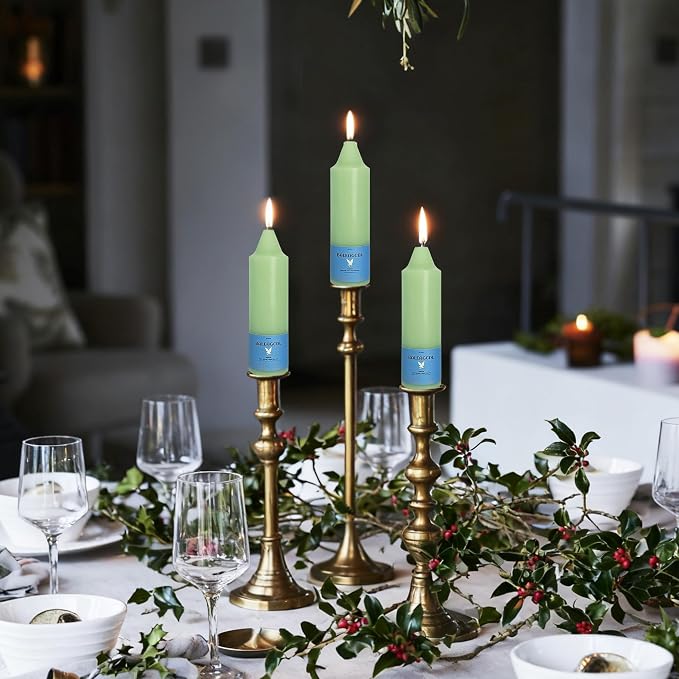 Smokeless Candlesticks Short Taper Candle,Unscented 5 Inches Light Green Candle Sticks Dripless Tapered Candles for Home Décor Weddings Seasons Gifts(4pcs-Light Green)