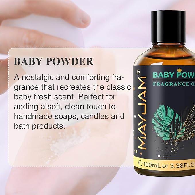 MAYJAM 100ML/3.38FL.OZ Baby Powder Fragrance Oils with Glass Dropper, Essential Oils for Diffusers, Long Lasting Scented Oils for Soap Candle Making