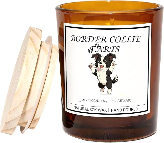 Border Collie Gifts for Women | Birthday Gifts for Mom | Light When Dog Farts Candle | Cedar By Natural Soy Wax | Pet Safe Friendly Memorial Candles for Home Scented Household Essentials