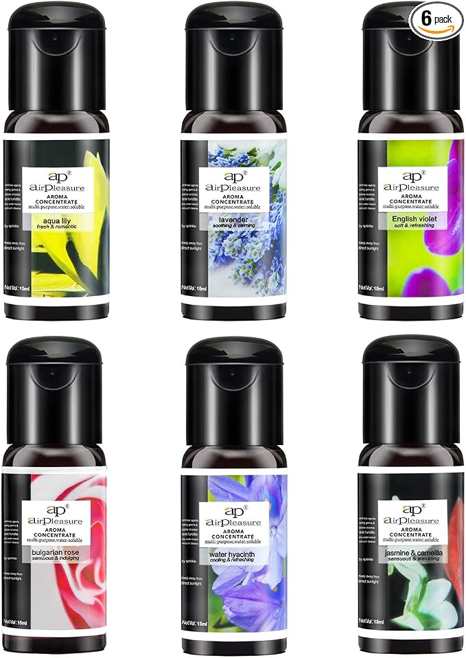 Blossom Essential Oils Set, 6x15ml Aromatherapy Oil Kit for Diffuser, Humidifier, Air Purifier- Aqua Lily, Water Hyacinth, Jasmine & Camellia, English Violet, Bulgarian Rose, Lavender