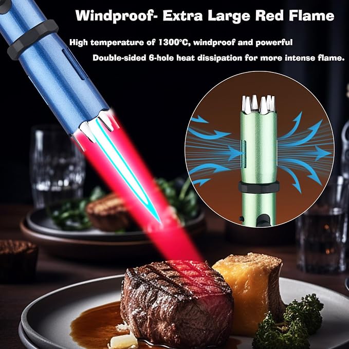 Torch Lighter, Jet Flame Butane Lighter with Safety Lock, Windproof Adjustable Flame Refillable Butanes Cool Lighters for BBQ, Stove, Candle, Kitchen Cooker, Hobs, Men Gifts (Without Butane Gas)-Blue