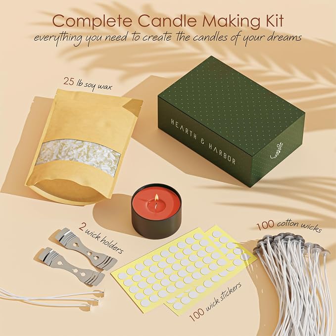 Hearth & Harbor Organic Soy Candle Wax for Candle Making, 25 lbs Natural Candles Making Supplies, Beeswax-Free, Paraffin-Free, Pure Soy Wax Flakes Perfect for Candles, Tealights and Melts
