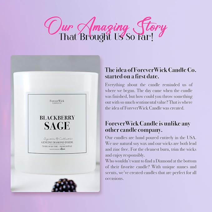 Foreverwick BlackBerry Sage Candle | Royal Essence Candle with Diamond Inside | Cleansing Sage Aroma | Strong Scented Candles for Decor | 14 oz & 70 Hours Burning Time