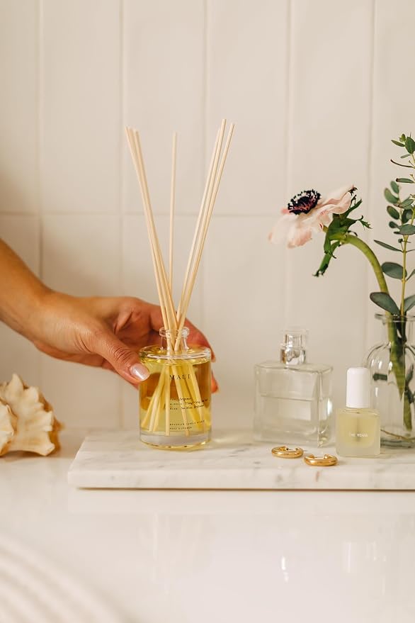 Brooklyn Candle Studio Reed Scent Diffuser - Maui - Relaxing Oil Diffuser, Sea Salt, Driftwood & Ylang Ylang Fragrance, 8 Rattan Diffuser Reeds, Clean Ingredients - 3.7oz