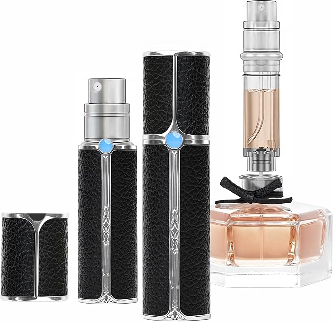 CF00BKS 5ml Leather Perfume Bottle Bottom Refillable Dispenser, Leak-Proof & Portable for Men & Women, Ideal for Travel, Gifting & Daily Use (BKS)