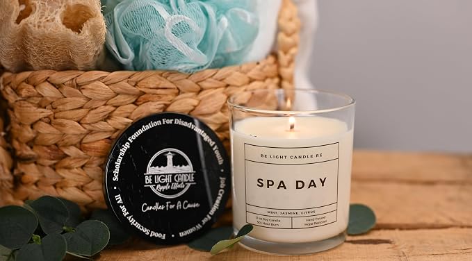 Stress Relief Candle | Purpose-Driven Soy Scented | Fragrance for Home | 8oz Long Lasting Scent | Non-Toxic | Aromatherapy | Gifts for Women | Be Light Candle RE (Spa Day)