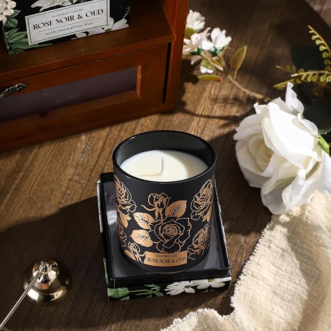 ROMIIE ZOI Scented Candle - Rose Noir & Oud- 6oz Aromatherapy Soy Wax Jar Candle for Home, Gifts for Women - 170g